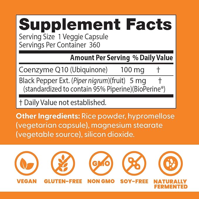 Doctor's Best High Absorption CoQ10 with BioPerine Supplement - Coenzyme Q10 Caps for Heart Health & Antioxidant Support, Naturally Fermented CoQ10 - 360 Veg Capsules
