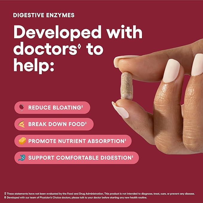 Physician's CHOICE Digestive Enzymes - Multi Enzymes, Bromelain, Organic Prebiotics & Probiotics for Digestive Health & Gut Health - Bloating & Meal Time Discomfort - Dual Action - All Diets - 30 CT