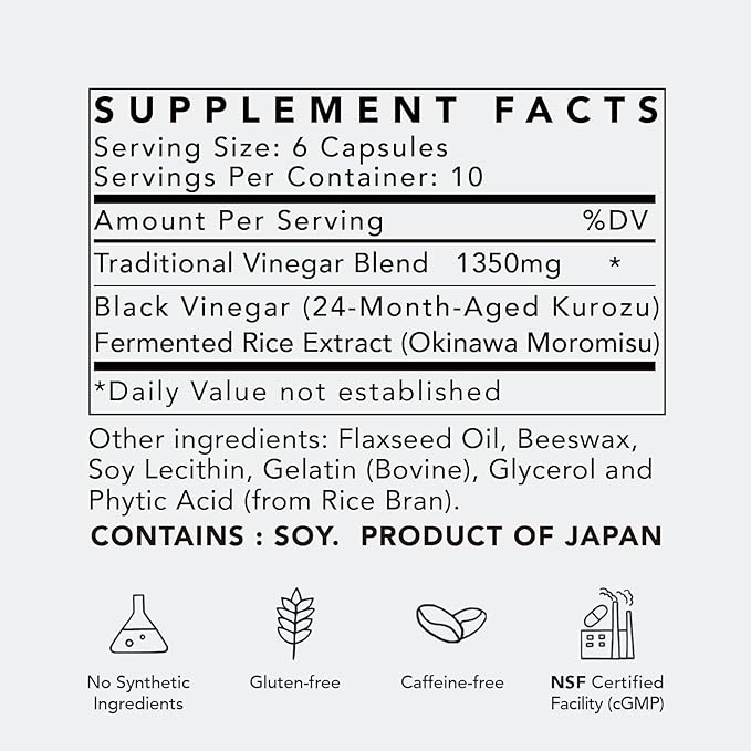 Japanese Longevity Supplement | Black Vinegar (Kurozu) & Okinawa Fermented Rice Extract | Supports Energy, Healthy Aging & Overnight Recovery | 30 Servings (180 Softgels) | Daily Routine 3-Pack