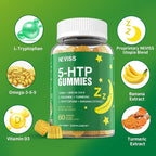 1Pack 5-HTP 400MG Gummies + GABA - Melatonin Free - Relaxation Gummies with Banana Extract, L-Theanine, Turmeric, L-Tryptophan, Vitamin D3 for Healthy Rest Cycle,Circadian Rhythm, Brain & Muscle Relax