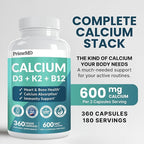 4-in-1 Calcium Supplements for Women and Men - Calcium with Vitamin D3 K2 5000 IU Supplement, 601mg per Serving for Heart, Bones & Body Defenses - Gluten-Free, Vegan-Friendly (360 ct) (Pack of 1)