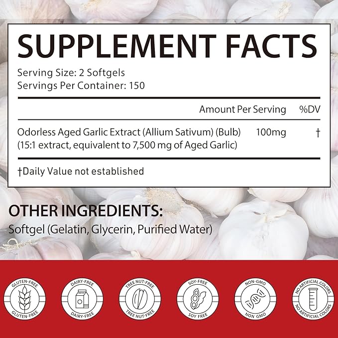 Garlic Softgels 300 Count – Odor-Controlled Garlic Supplement – Traditional Herbal Support –Take it Directly and Swallow itWhole - Easy to Swallow Softgel Capsules – Non-GMO, Gluten Free
