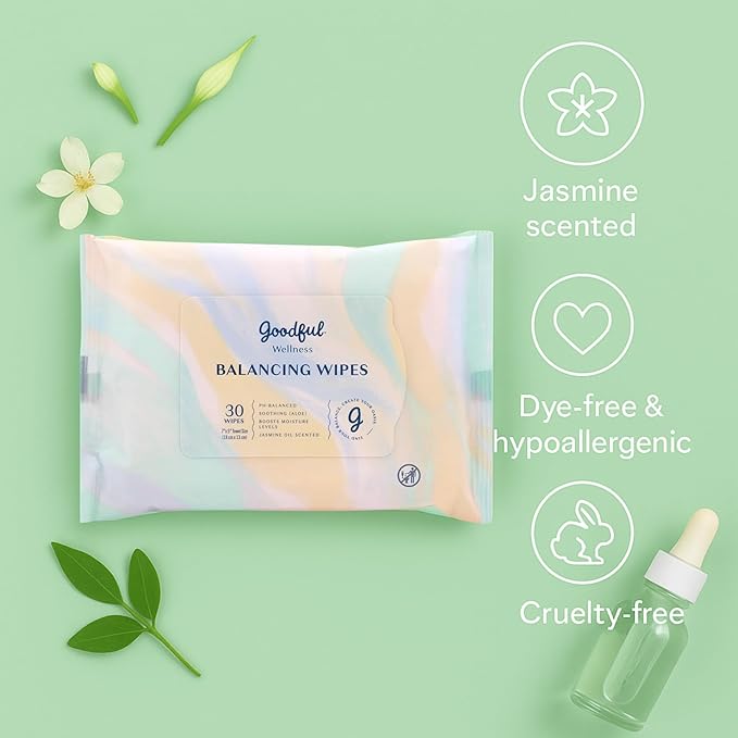 Goodful Wellness pH Balancing Wipes, 30 Count (Pack of 3) Hypoallergenic Feminine Wipes, Gentle pH Balanced Wipes Women, Unscented Intimate Wipes