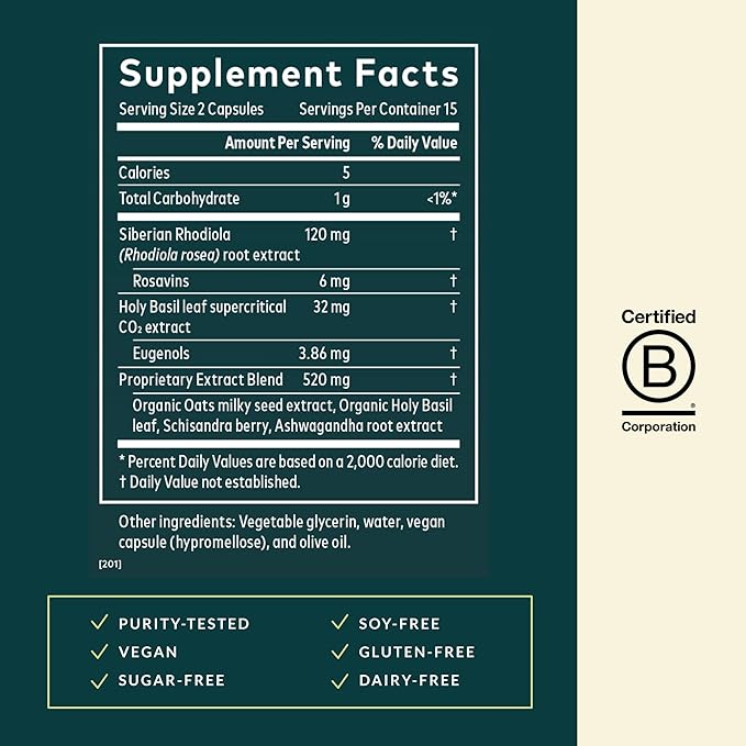 Gaia Herbs Stress Response Supplements - Supports Relaxation & Healthy Stress Response* - with Rhodiola, Holy Basil, Ashwagandha & More - 30 Vegan Liquid Phyto-Caps (15 Servings)