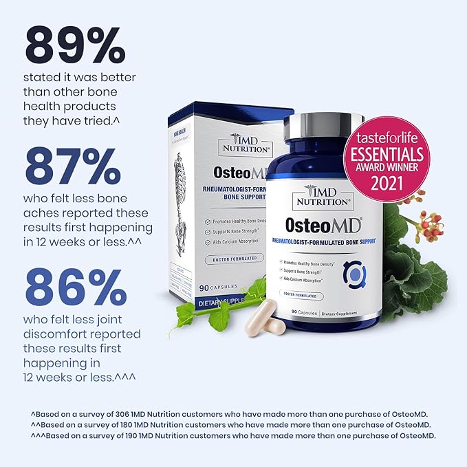 1MD Nutrition OsteoMD for Comprehensive Support - Supplement for Women and Men - Promote Density w/Vitamin D - Hydroxyapatite w/Vitamin D3 & K2-90 Capsules