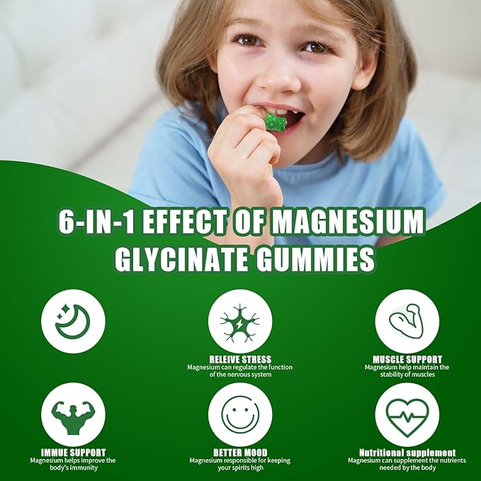 Magnesium Glycinate Gummies 400mg Supplements with Magnesium Malate & Taurate | Vitamin D3 Spinach | Kale | Broccoli