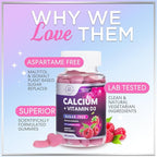 Calcium Gummies with Vitamin D3 10 mcg per Serving - Sugar Free Calcium Supplements for Bone Strength, Teeth & Immune Health Support - Natural Chews, Berry Flavored & High Absorption - 60 Gummies