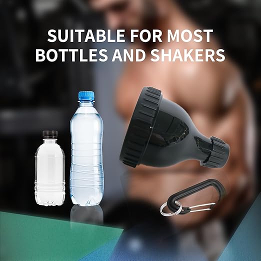 2 Pack Protein Powder Container to Go- 50ml Protein Powder Holder,Mini Funnel with Keychain and Keyring for Gym, Workouts, Fitness and Traveling (Black-UPG, 50ml)