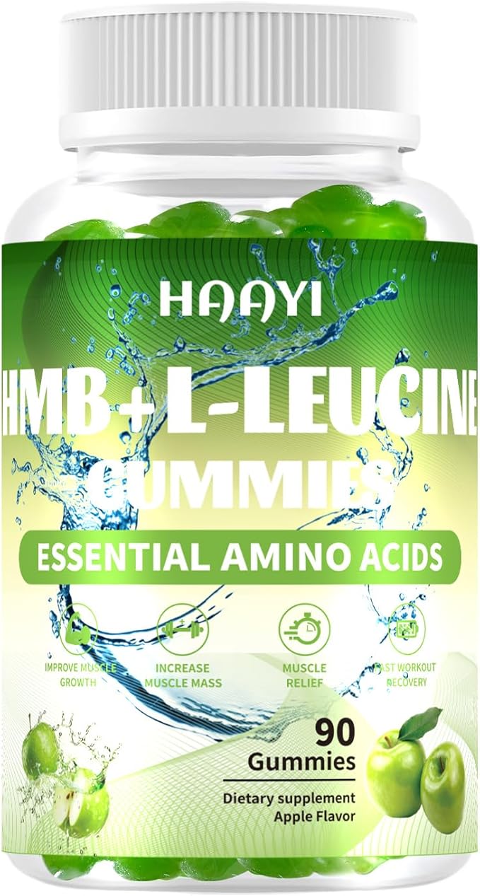 HMB and L-Leucine Gummies, 3000mg,Sugar Free,HMB Supplements for Men&Women with Trehalose, for Muscle Growth, Muscle Relief and Workout Recovery, Apple Flavor, 90 Gummies
