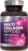 Multi Collagen Peptides Complex - Advanced Hydrolyzed Collagen Supplement Pills with Type I, II, III, V & X - Hair, Skin, Nail & Joint Support Supplement for Women & Men - USA Bottled - 120 Capsules