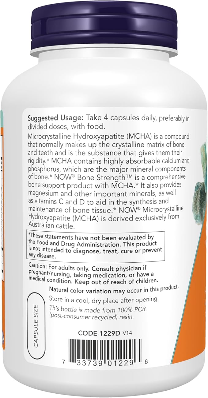 NOW Foods Supplements, Bone Strength™ with Microcrystalline Hydroxyapatite (MCHA), Magnesium and Vitamins C,D and K, 240 Capsules