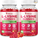 2 Pack L-Lysine 1000mg Gummies, Chewable Lysine Supplement for Lips & Skin, Immune Support, Essential Amino Acid, Non-GMO, Vegan, Gluten Free, Sugar-Free, Strawberry Flavor, 120 Count