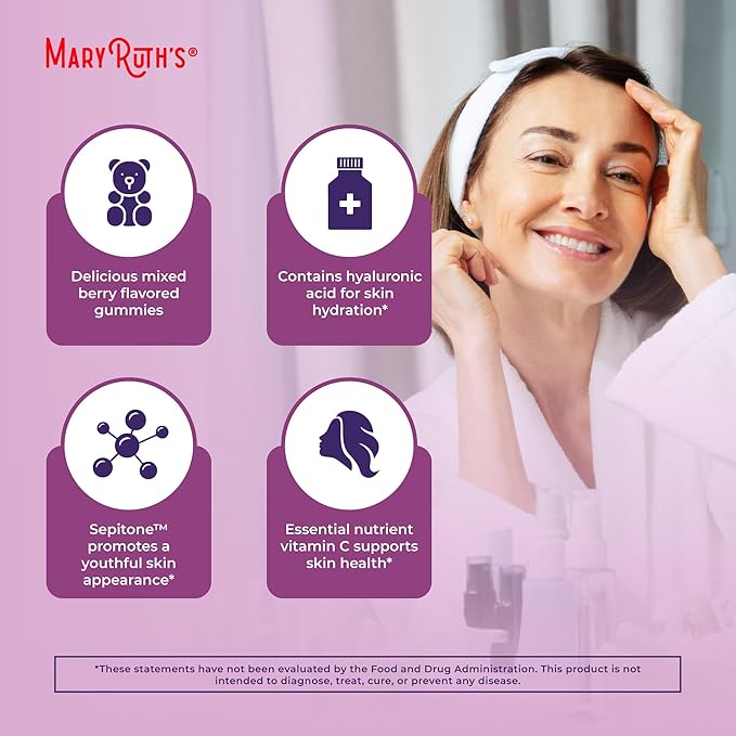 MaryRuth's Skin Restore + Renew Gummies With Hyaluronic Acid | Skin Hydration | Clinically Shown in Women to Reduce Fine Wrinkles & Improve Skin Firmness | Vegan Collagen Production | 60 Gummies