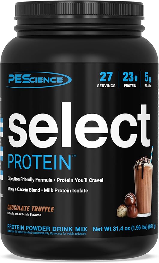 PEScience Select Protein Powder, Whey and Casein Blend, Lean Protein Powder for Women and Men, Low Calorie, Low Carb, Keto Friendly, Gluten Free, Chocolate Truffle - 27 Servings