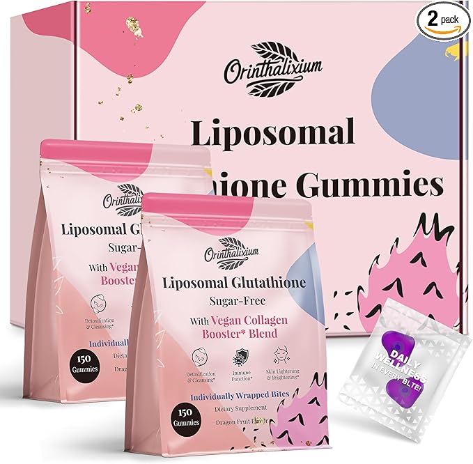 Orinthalixium Liposomal Glutathione Gummies 1000MG - Sugar Free Reduced L-Glutathione with Vitamin C & Vegan Collagen - Antioxidant & Skin Wellness - 300 Count (2 Pack)