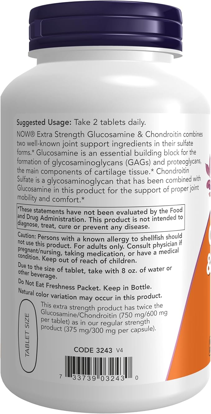 NOW Foods Supplements, Glucosamine & Chondroitin Extra Strength, Sulfate Forms, 120 Tablets