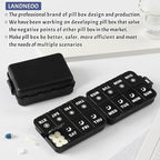 Foldable Weekly Pill Organizer 2 Times a Day with 2 Extra Compartments (Clear Printed Labels) - Portable 7 Day AM PM Medicine Box, Week Daily Travel Pill Case Holder for Vitamin, Supplement - Black
