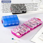 Foldable Weekly Pill Organizer 2 Times a Day with 2 Extra Compartments - Etched Labels - Portable 7 Day AM PM Medicine Box, Week Daily Travel Pill Case Holder for Vitamin, Supplement -Clear Purple