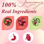 WT WEETEE Hawthorn Hibiscus Tea Bags 50 Count, Pure Made of Hibiscus, Hawthorn Berries & Leaves, Natural Caffeine-free Herbal Tea for Heart