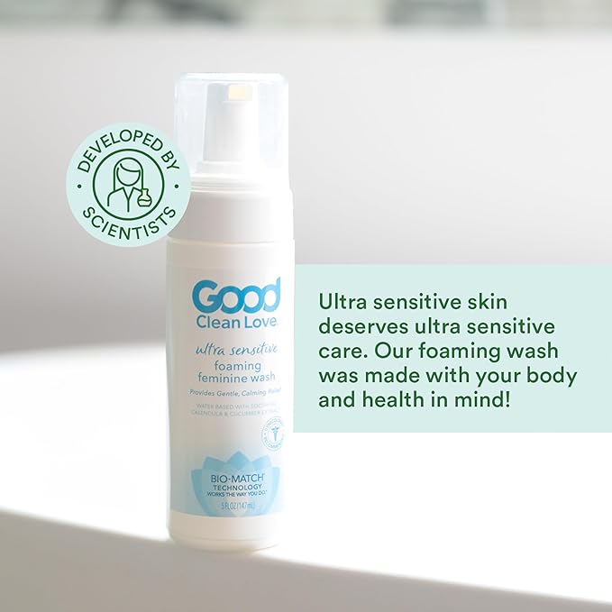 Good Clean Love Ultra Sensitive Foaming pH-Balanced Feminine Wash, Gentle Vaginal Cleanser for Women with Natural Ingredients, Water-Based, Soothing Intimate Feminine Care, 5 Oz (2-Pack)