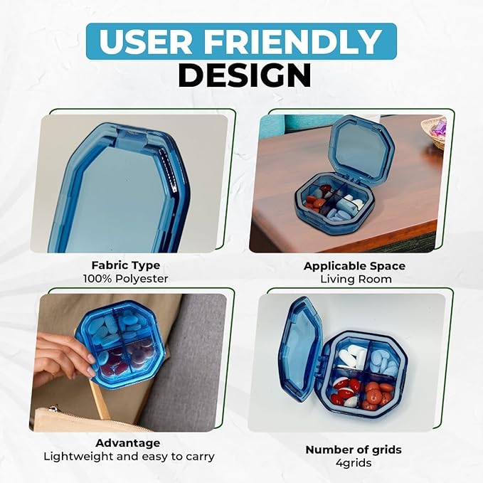 Travel Pill Organizer - Durable, Watertight Pill Case Travel Size with 4 Compartments - Compact Pill Travel Case for Vitamins, Supplements, Medicine - Travel Pill Container for Purse (Blue)
