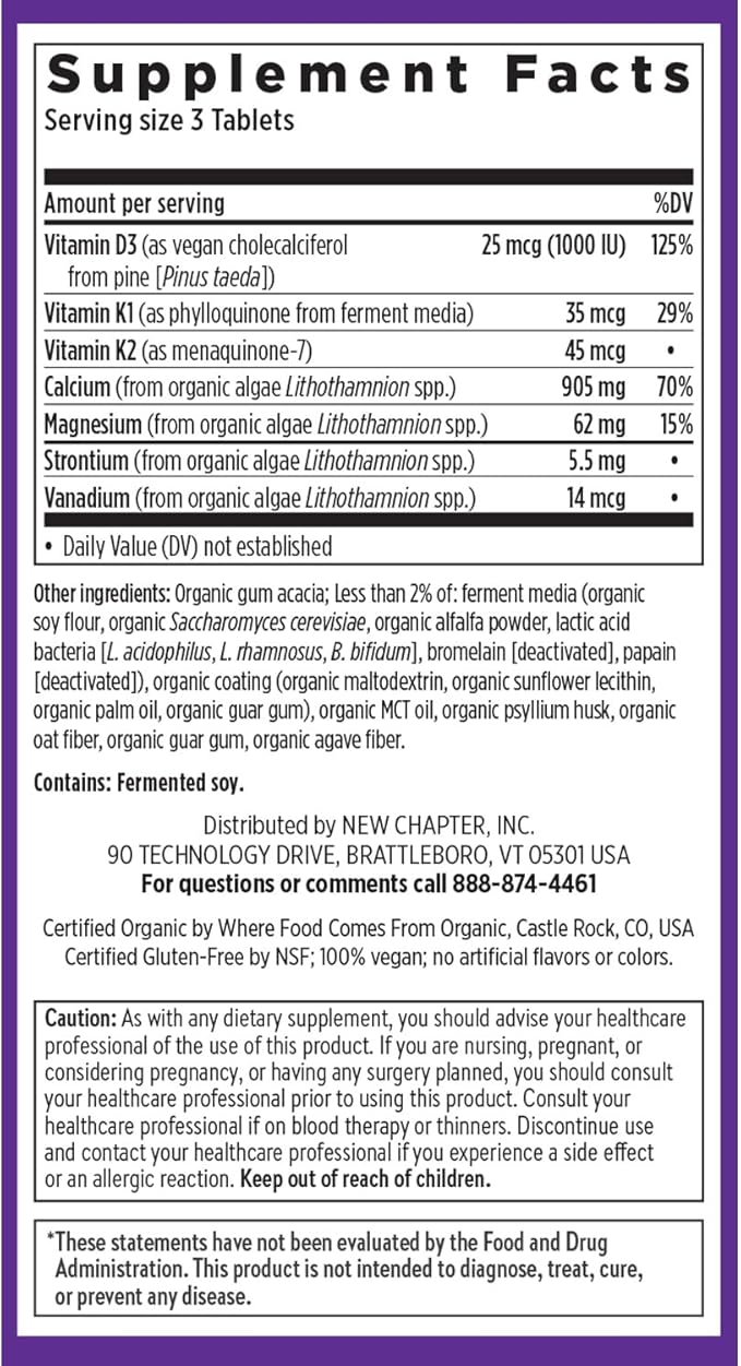 New Chapter Calcium Supplement - Bone Strength Plant-Based USDA Organic Calcium with Magnesium, Vitamin D3+K2, for Bone Health & Joint Mobility, Heart Support, 905 mg dose - 270 Slim Tablets