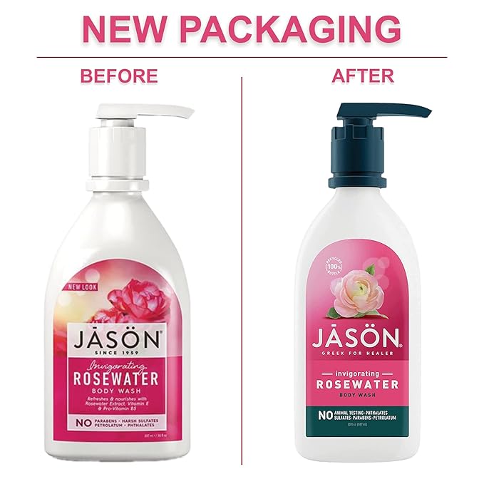 JASON Rosewater Invigorating Body Wash Women/Men, For a Gentle & Clean Feel, 30 Fluid Ounces (Pack of 2)