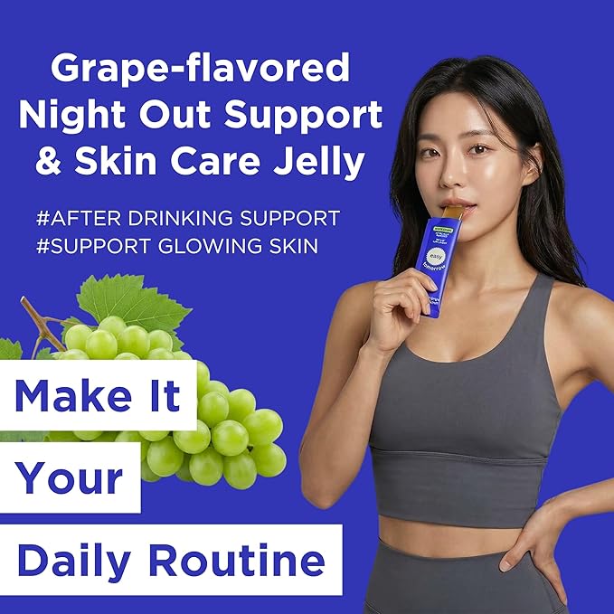 Natural Energy & Morning Vitality Jelly Stick - Daily Korean Skin Health Supplement & After Drinking Support with DHM & Glutathione - K-Beauty Inspired (White Grape Flavor, 10 Sticks)
