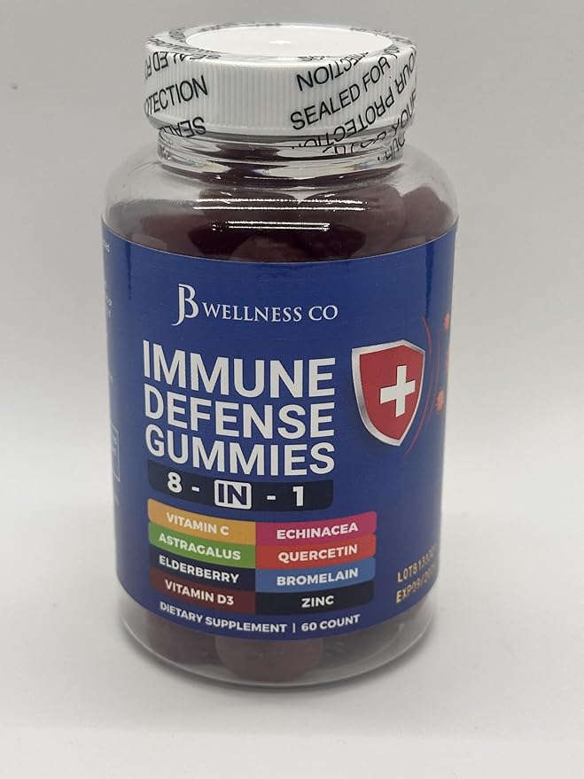 JB Wellness Co 8 in 1 Immune Defense Booster Supplement Gummies with Astragalus Root, Vitamin C and Zinc, Vitamin D3, Elderberry and Quercetin (2 Pack)