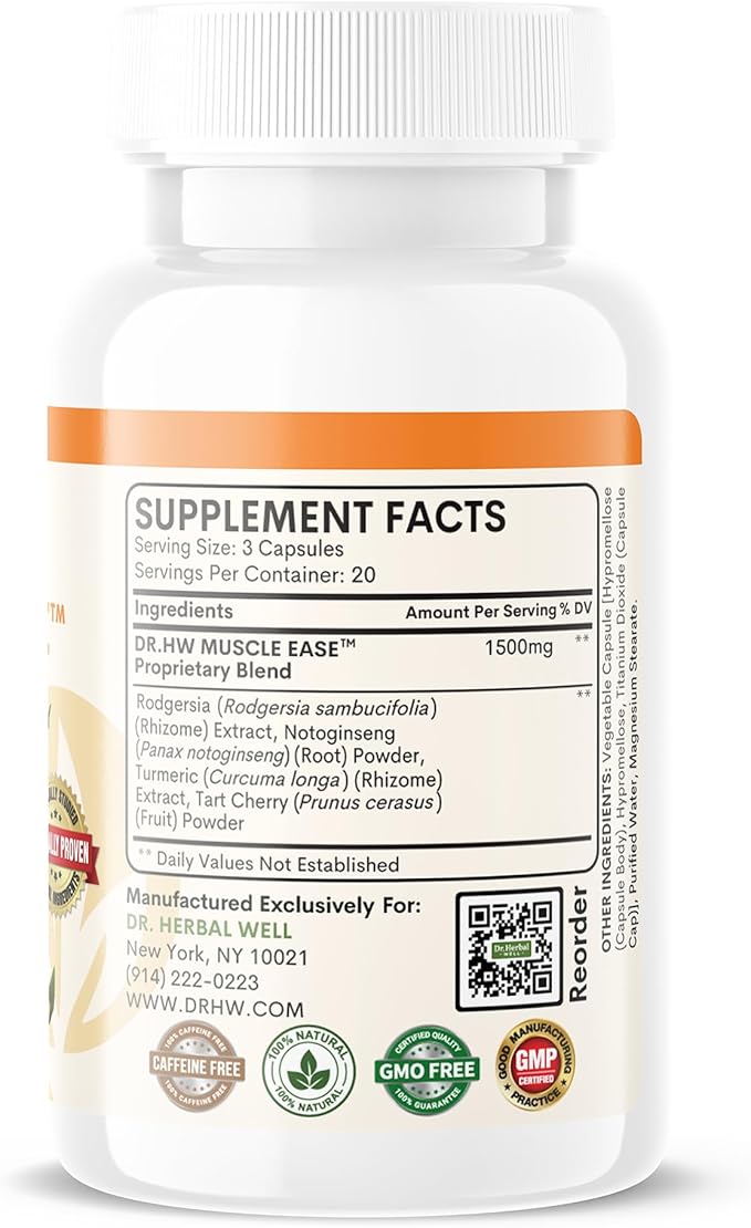 DR.HERBAL WELL Muscle Ease - Joint, Muscle & Nerve Support Fast Acting Relax Comfort Recovery Natural Herbal Supplement - (60 Capsules) MAX-Strength