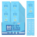80 Pcs Body Wipes Individually Wrapped (9.29" x 8"), Large Shower Wipes for Adults Bathing No Rinse, Portable Personal Cleansing for Gym, Camping, Hiking, Backpacking,Bulk Homeless Supplies