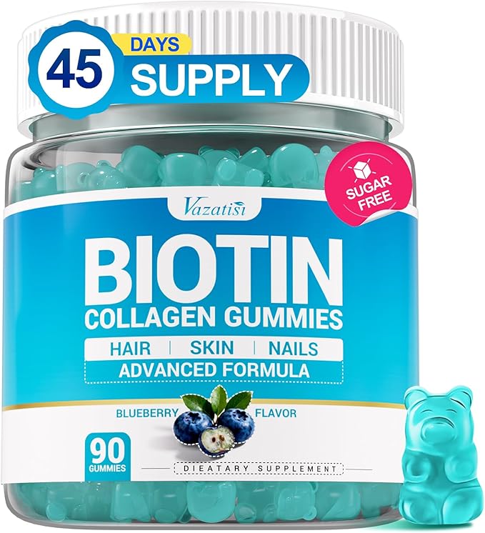 Biotin Gummies 10,000mcg with Collagen - 23-in-1 Hair Growth Gummies for Women & Men - Hair Skin and Nails Gummies with Keratin & Saw Palmetto - Sugar Free Non-GMO, Blueberry, 90 Count