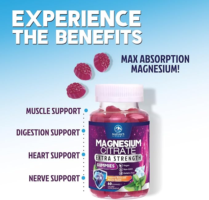 Magnesium Citrate Gummy - High Absorption Magnesium Gummies for Adults & Kids - Enhanced Bioavailability Form Mag Citrate Supplement - Improved Vegan Formula - Delicious Raspberry Flavor - 60 Gummies