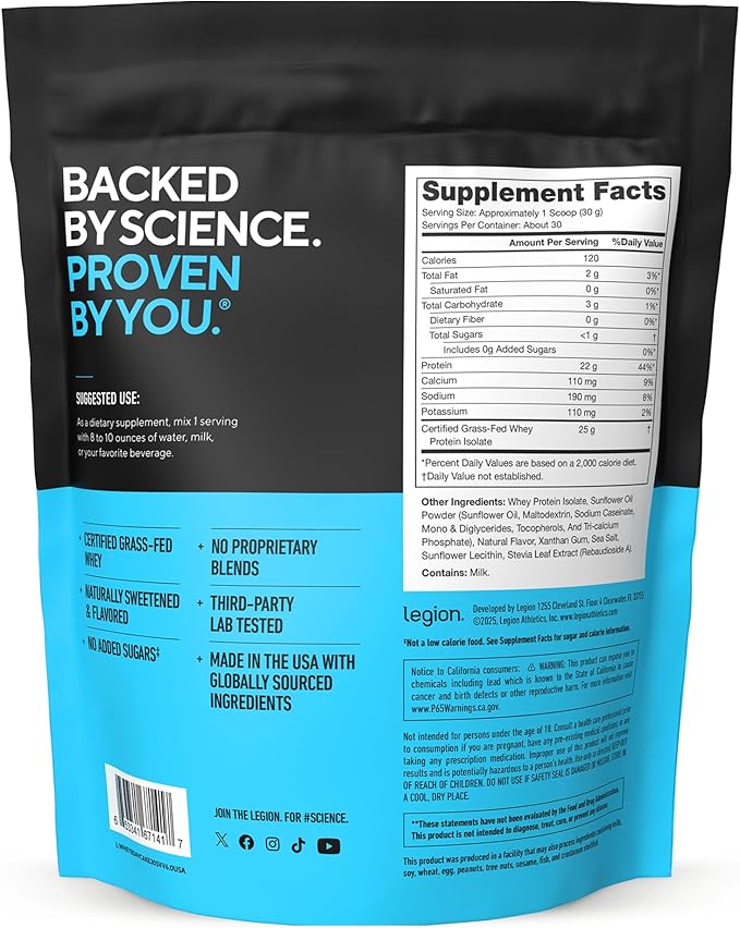 LEGION Whey+ Protein Whey Isolate from Grass Fed Cows (Birthday Cake, 30 Servings) - Whey Protein Isolate Powder Low Calorie, Non-GMO, Sugar Free, Lactose and Gluten Free, All Natural Protein Powder