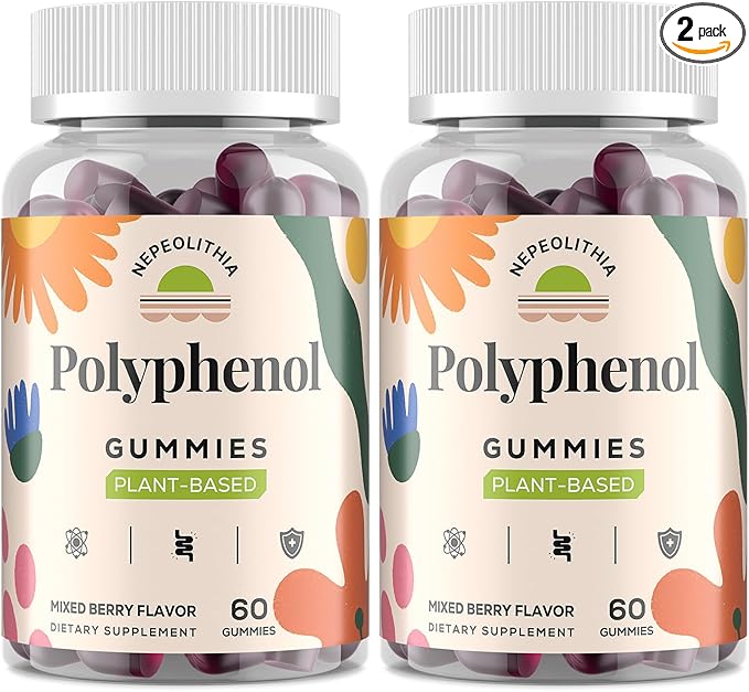 Polyphenol Gummies, Plant-Based Formula with Resveratrol, Elderberry, Grape, Turmeric,Green Tea, Cranberry Extract, Vitamins & Minerals, Superfood Blend, Mixed Berry Flavor, 120 Gummies