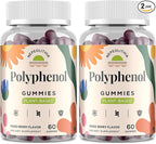 Polyphenol Gummies, Plant-Based Formula with Resveratrol, Elderberry, Grape, Turmeric,Green Tea, Cranberry Extract, Vitamins & Minerals, Superfood Blend, Mixed Berry Flavor, 120 Gummies