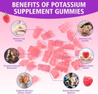 Potassium Gummies for Adults with 1200mg Potassium Chloride - Supports Muscle Health & Leg Cramps, Raspberry Flavor, 120 Count