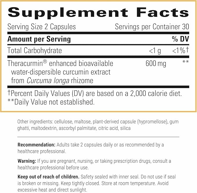 Integrative Therapeutics Theracurmin HP - Heart & Joint Health Support* - Muscle Recovery Support* - 27x More Bioavailable Than Standard Curcumin Extract - 120 Capsules (60 Servings)