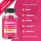 NutraChamps Biotin Gummies 5000mcg with Collagen, Keratin & More – Hair Skin and Nails Vitamins for Women & Men – Support Normal Hair Growth Cycle - Enhanced with Vitamin C, D3, Zinc