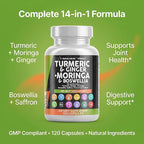 Clean Nutraceuticals Turmeric Moringa Supplement | Ginger Boswellia Saffron - Supplement for Women and Men with Ceylon Cinnamon, Tart Cherry, Quercetin Garlic Nettle Holy Basil - 1Pack