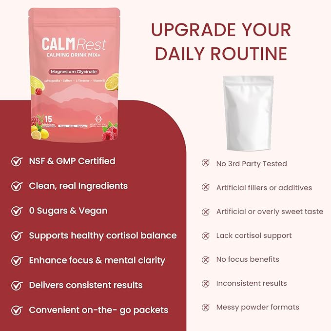 Calm Magnesium Powder Cortisol Supplement for Women, Supports Sleep, Stress Relief & Relax with Ashwagandha, Saffron, L Theanine, Vitamin D3, No Sugar, 15Ct, Raspberry Lemonade