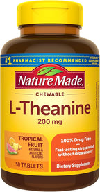 Nature Made Chewable L Theanine 200mg, L-Theanine Supplement for Stress Relief, 50 Chewable Tablets, 50 Day Supply