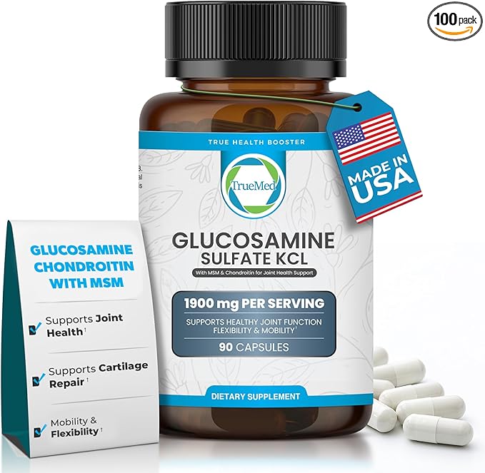Glucosamine Sulfate KCL with Chondroitin & MSM - Joint Supplements for Women and Men - Glucosamine Chondroitin MSM Supplement - Supports Joint Health, Flexibility & Mobility – Made in USA,100 Capsules