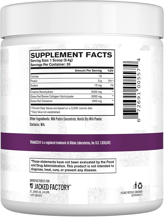 Jacked Factory Creatine for Women - Creatine Monohydrate with Collagen + Colostrum to Support Workout Performance, Lean Muscle Growth, Healthy Hair, Skin, & Nails - 30 Servings, Raspberry Lemonade