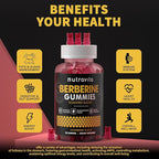 Nutravita Berberine Gummies with Ceylon Cinnamon 1500mg High Potency Berberine HCL Supplement for Immune and Metabolism Support, Sugar Free Organic Berberine Gummies Raspberry Flavor-2PACK