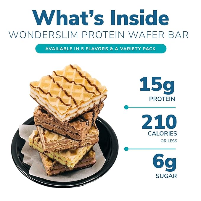 WonderSlim Protein Wafer Snack Bar, Mocha, 200 Calories, 15g Protein, 0mg Cholesterol (5ct)