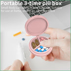 2 Pack Small Pill Box,Premium Thick Silicone 3 Compartment Travel Pill Box for Home/Desk Organizer, Portable Compact Medicine Holder for Vitamin, Cod Liver Oil, Supplement(Red+Pink)