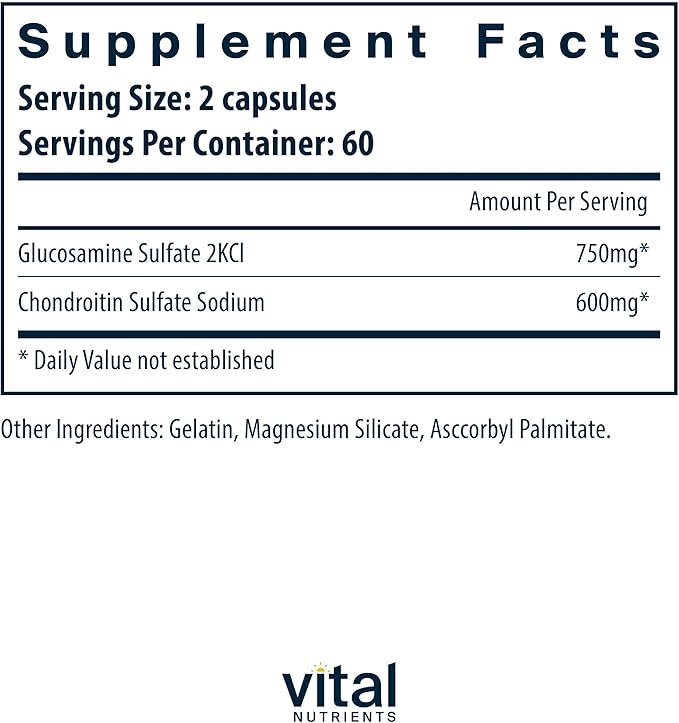 Vital Nutrients Glucosamine & Chondroitin - Healthy Cartilage, Mobility, and Joint Support Supplement - Gluten, Dairy, Soy Free - Non-GMO - 120 Capsules