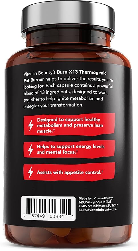 Vitamin Bounty Advanced Thermogenic Fat Burner for Men & Women - Burn X13 Weight Loss Supplement with 13 Powerful Ingredients - Metabolism Booster, Energy & Appetite Control - 60 Capsules