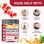 Feminine Balance Gummies for Women - Vaginal Health, pH Balance Support, Pineapple Probiotics Gummies for Women with Cranberry Extract and D-Mannose, Sugar Free, Vegan, Cranberry Flavor - 60 Ct